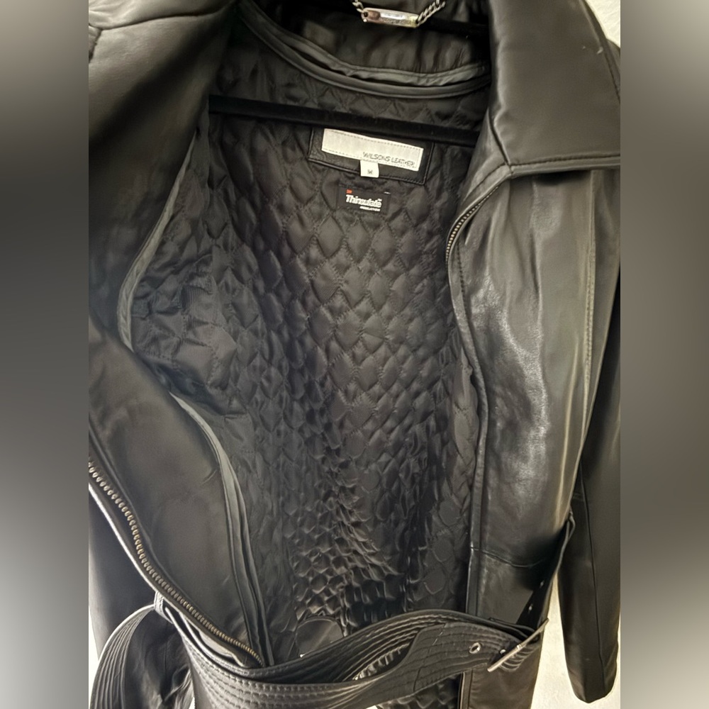 Wilson’s Black Leather Belted Jacket - Size M - Picture 7 of 16